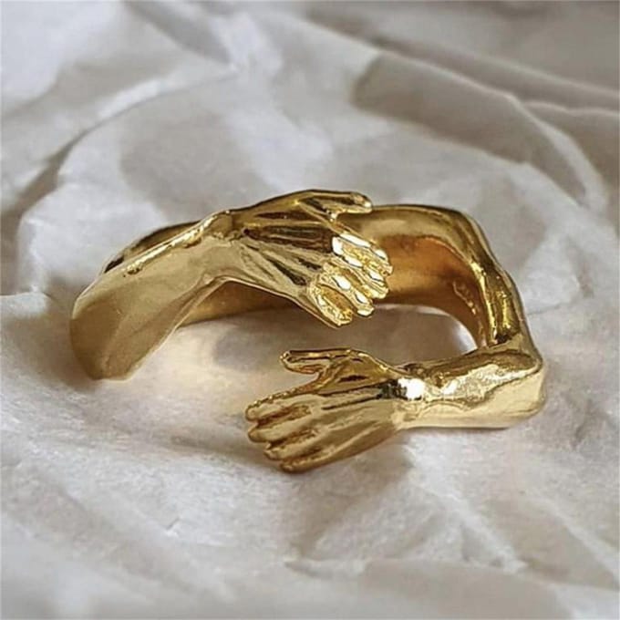 Bagues à main sculptées romantiques pour femmes et hommes, bijoux à la mode, ajustables, avec ouverture du doigt, amour éternel or
