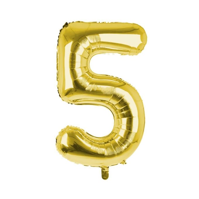 Cijfer Ballon '5'  Goud (100CM)