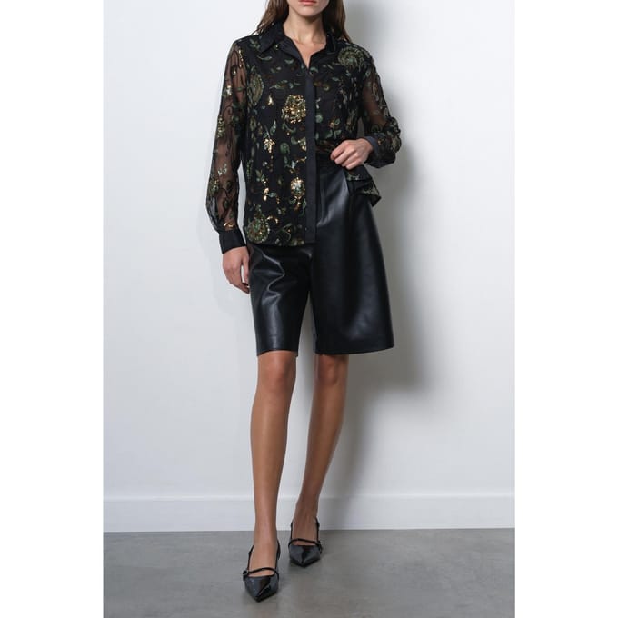 French Connection Roshene Sequin Shirt Black Sequin Multi Größe: 8 | Longsleeves Outlet | Damen | Schwarz