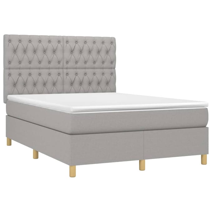 vidaXL - Boxspring - met - matras - en - LED - stof - lichtgrijs - 140x200 - cm