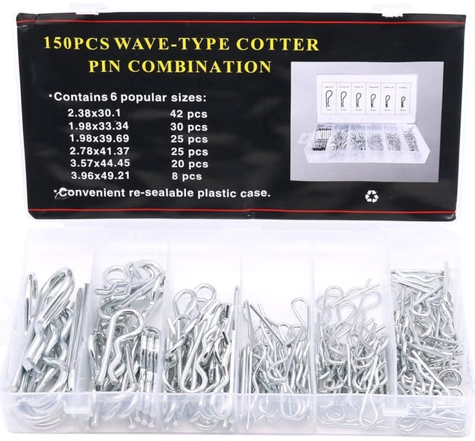150 Stks Heavy Duty Zink Plated Haar Pin Cotter Pin Hitch Pin Assortiment Kit