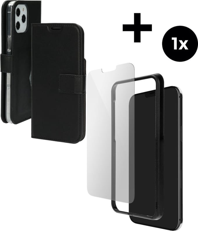 Mobiparts Classic Wallet hoesje geschikt voor Apple iPhone 12 Pro Max met 1 Screenprotector van Gehard Glas - Zwart