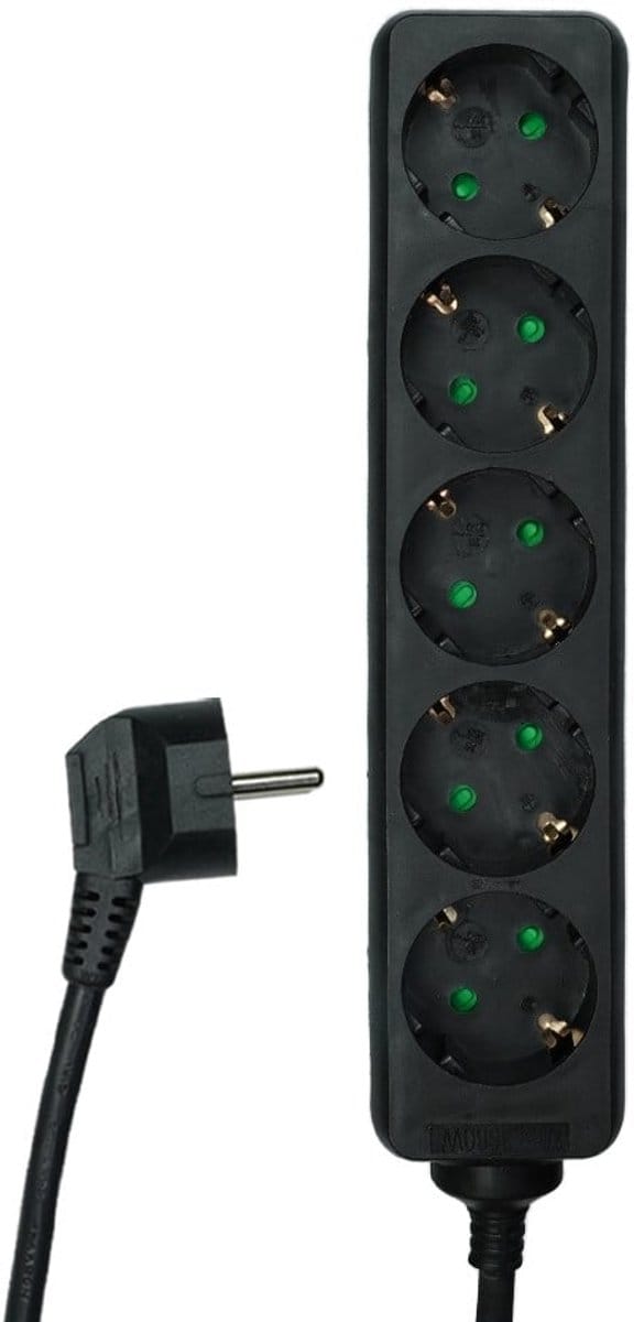 Tafelcontactdoos 6-voudig – Met randaarde, 5 meter kabel, 3x1.5mm², zwart