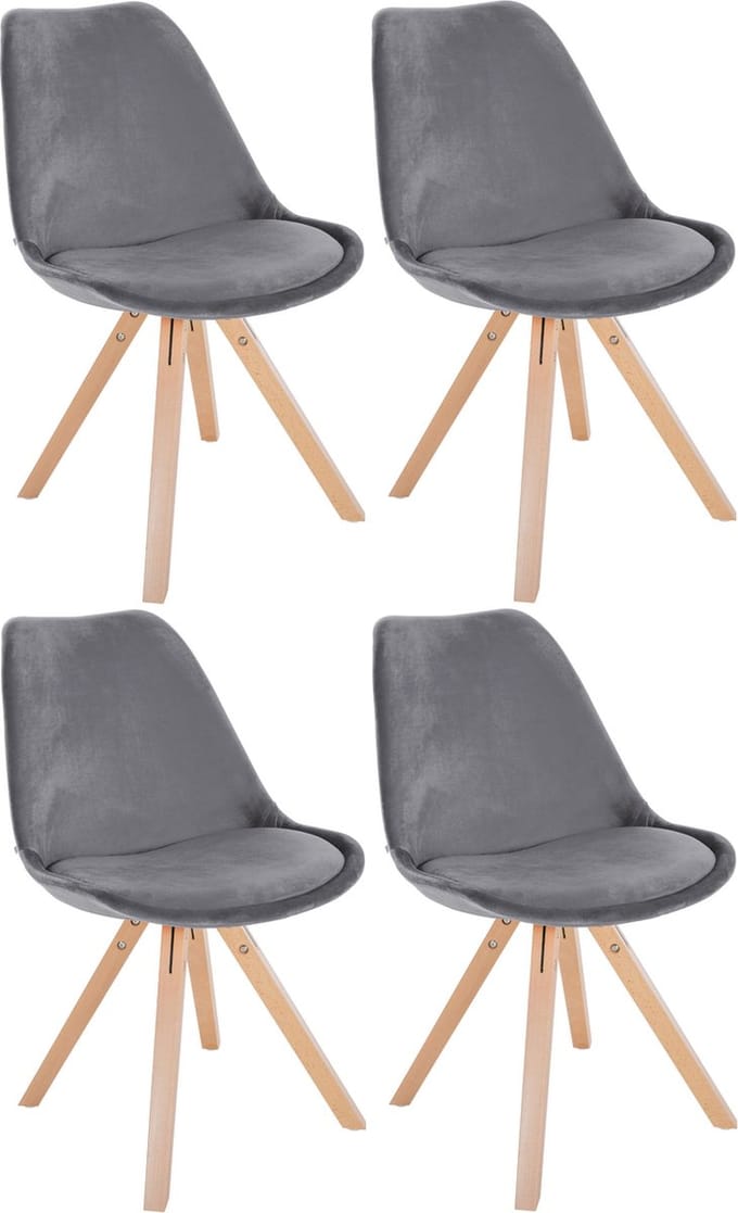 CLP Sofia Set van 4 Eetkamerstoelen - Zonder armleuning - Velvet - Fluweel - grijs natura (vierkant)