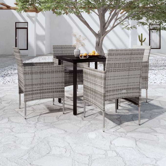 vidaXL - 5-delige - Tuinset - met - kussens - grijs - en - zwart