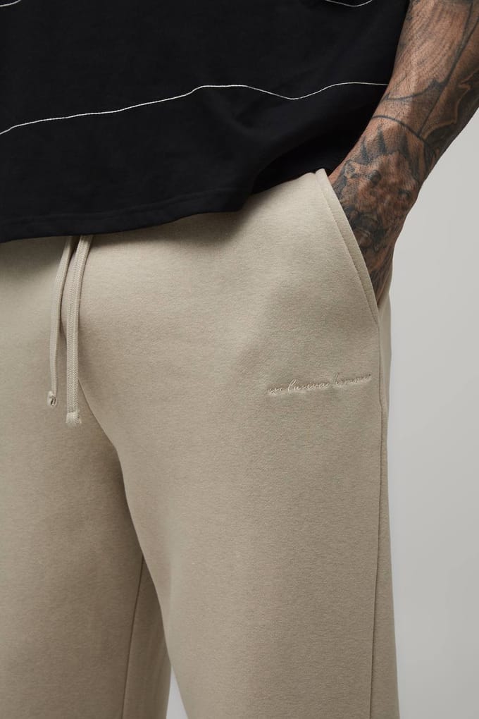 Rechte Joggingbroek Met Borduursel | Stone | Size Medium