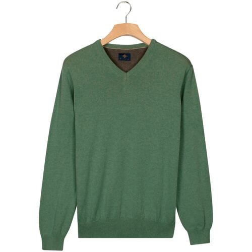 Baileys Trui Uni Color Cotton V-Neck Single Knit Dark Forest / male