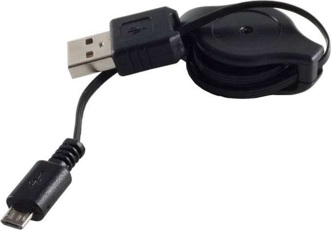 USB Micro B naar USB-A uittrekbare kabel - USB2.0 - tot 1A / zwart - 0,80 meter