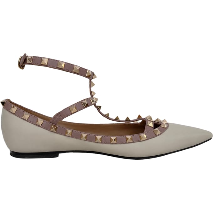 Valentino Garavani Rockstud Gevangen Ballerina's in Witte Leer