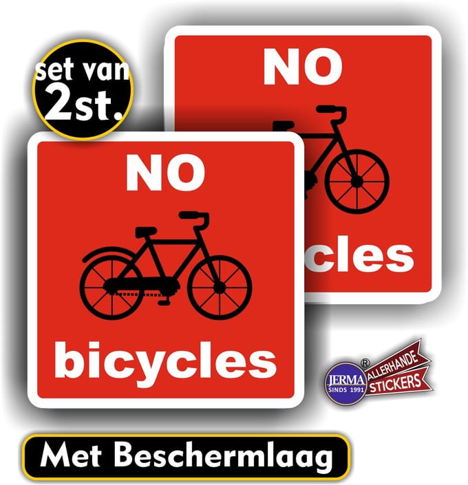 Jerma - No Bicycles - Stickers - set van 2 stuks -14 x 14 cm