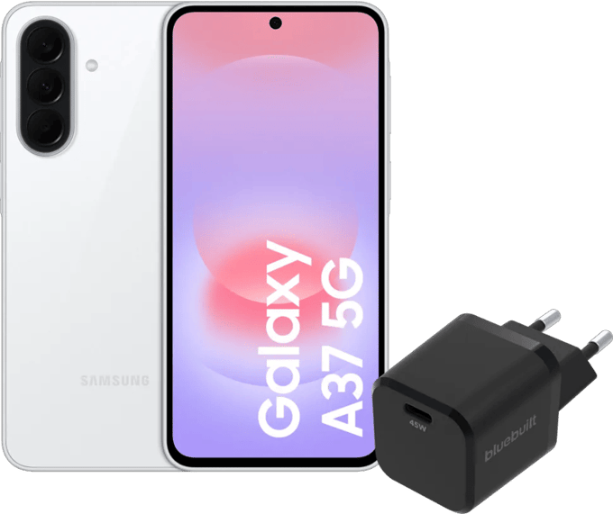 Samsung Galaxy A37 256GB Wit 5G + BlueBuilt Oplader met Usb C Poort 45W Zwart