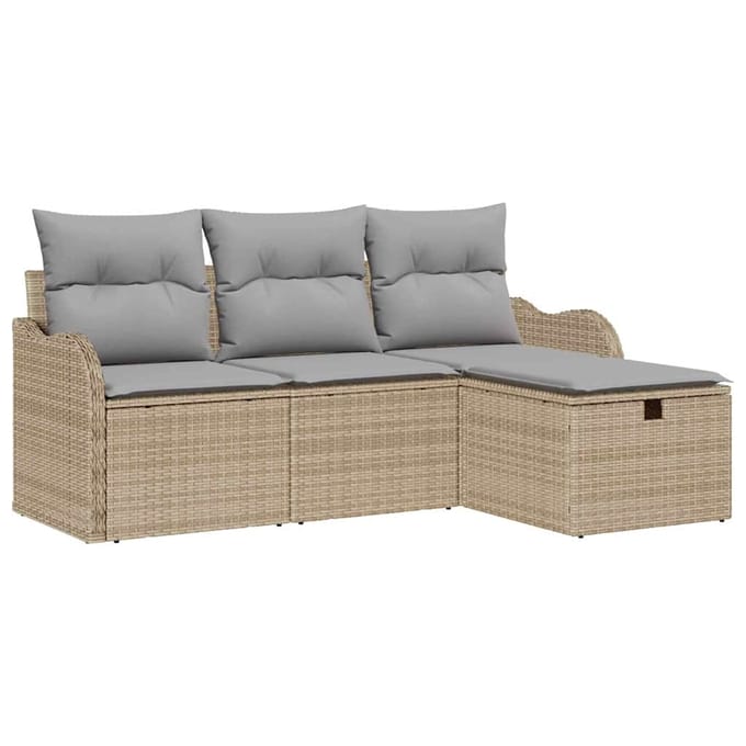 vidaXL - Tuinbank - Set - 4 - st - Beige - en - Lichtgrijs - poly - rattan