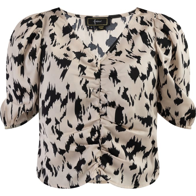 Faina Gedrapeerd blouseoverhemd Dames beige/ zwart