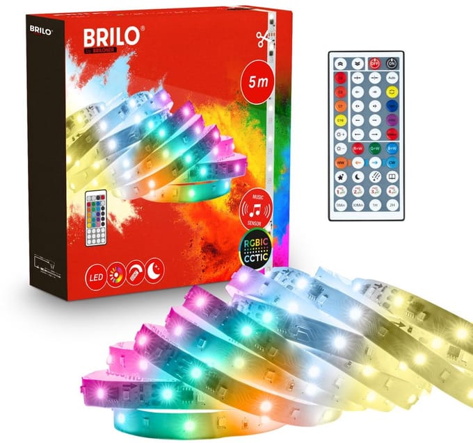 BRILONER - LED Strip - 5 meter - CCTIC kleurwisseling - met afstandsbediening - dimbaar - wit - gaming - voor woonkamer