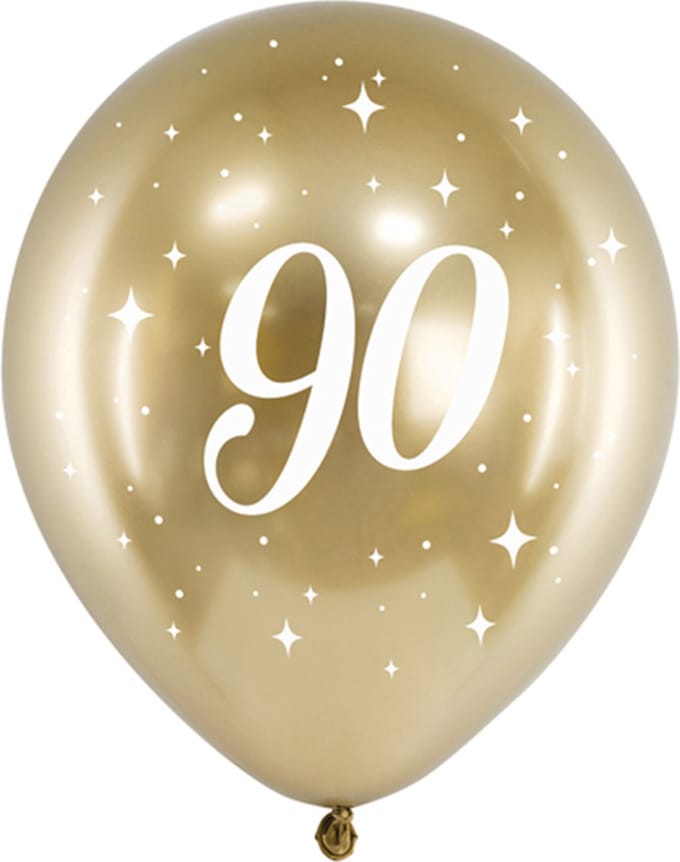 Partydeco - Glossy ballonnen gold 90 jaar (6 stuks)
