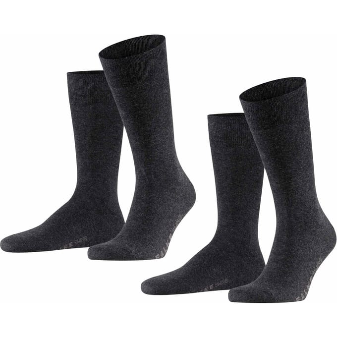 FALKE Swing 2-Pack eenkleurig katoen multipack sokken heren grijs - maat 43-46