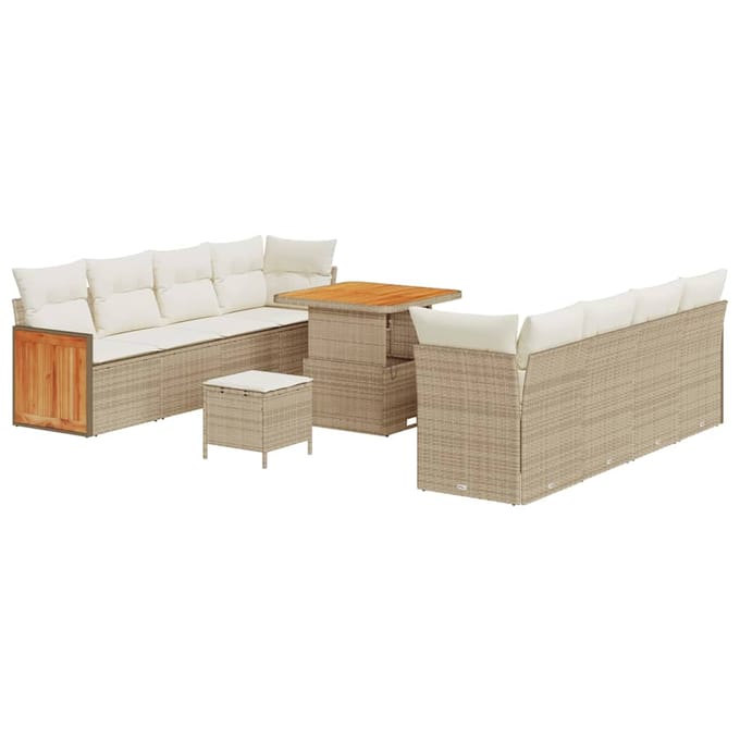 vidaXL - Tuinbank - Set - 10-zits - Beige - en - Crème - poly - rattan