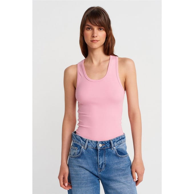 Geribde Mouwloze Camisole Blouse
