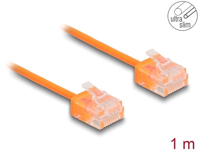 Delock RJ45 Network Cable Cat.6 UTP Ultra Slim 1 m orange with short plugs