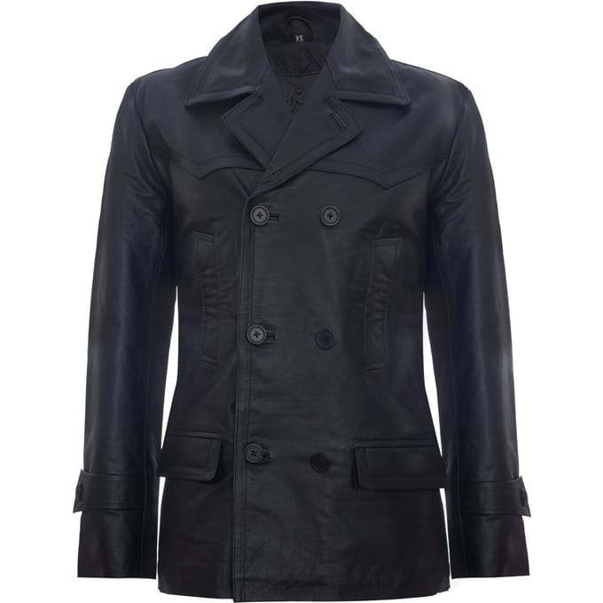 Cow Hide Dr Who Naval German Pea Coat leren jas