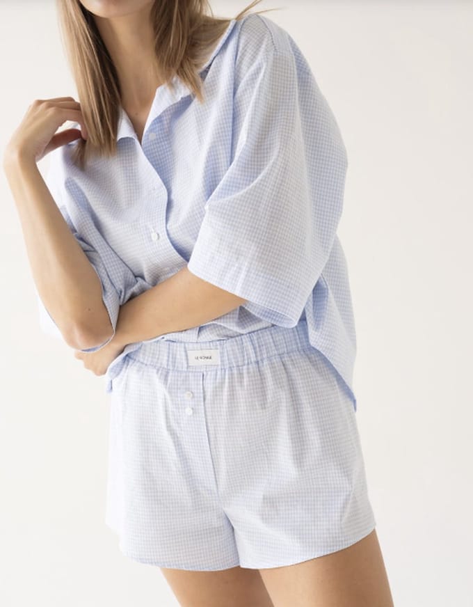 Dames & meisjes pyjama set-100% katoen-blauw-wit geruit-maat XS/S