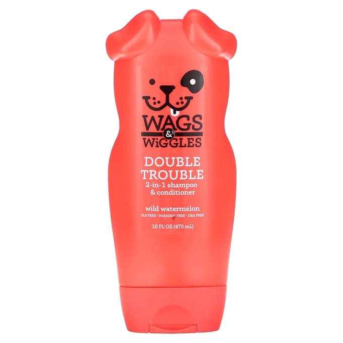 Wags & Wiggles, Double Trouble Shampoing & Après-shampoing 2-en-1, Pastèque Sauvage, 16 fl oz (473ml) red