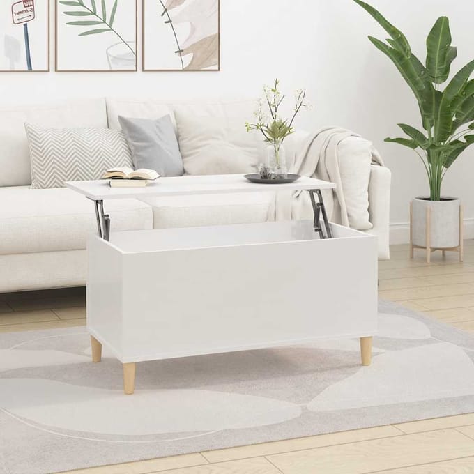 vidaXL - Salontafel - 90x44,5x45 - cm - bewerkt - hout - hoogglans - wit