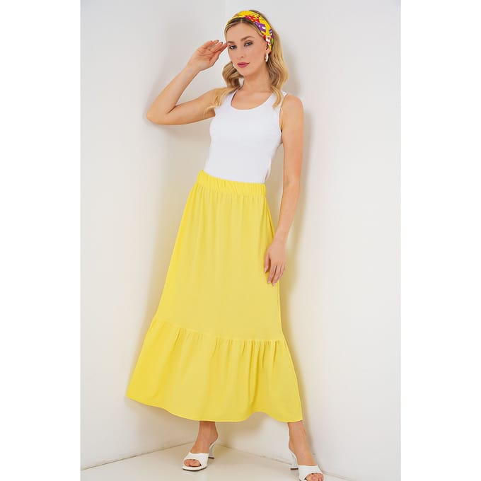 Gestructureerde Maxi Breirok met Elastische Taille