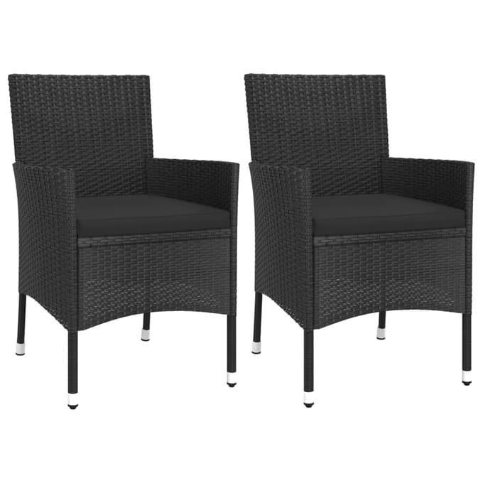 vidaXL - 3-delige - Bistroset - met - kussens - poly - rattan - zwart