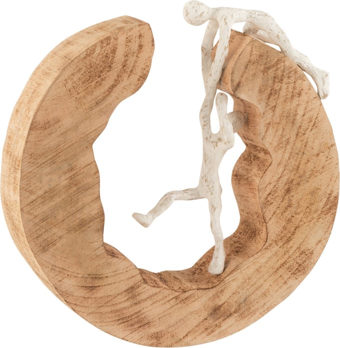 J-Line decoratie Koppel Klimmen - hout/aluminium - naturel/wit