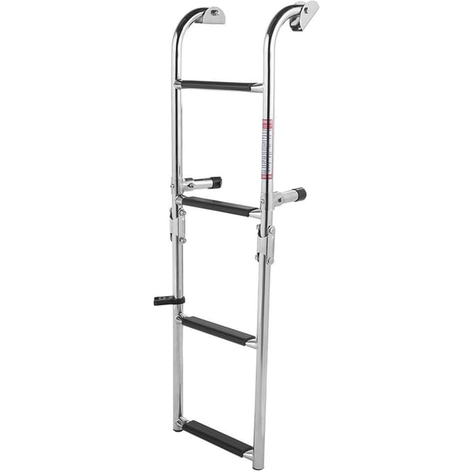 Roestvrijstalen 4-treden opvouwbare dubbele trap, telescopische bootladder voor pontonboot white