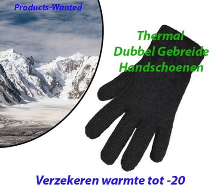 Thermal Dubbel Gebreide Handschoenen Zwart S/M en L/XL(2-Paar)