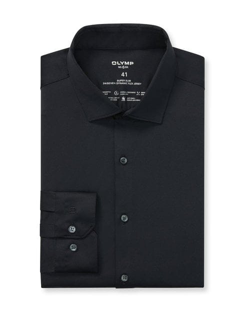 OLYMP No. Six 24/Seven Overhemd, Super Slim, Modern Kent, Zwart