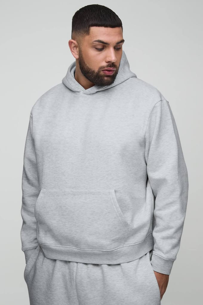 Plus 330GSM Oversized Boxy Basic Hoodie | Grey Marl | Size 4XL