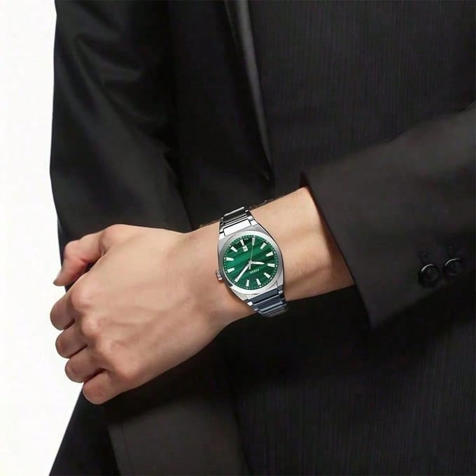 Everett Driewijzer Datum Roestvrij Staal Horloge FS6056 groen