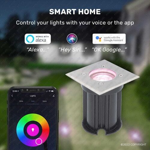 V-TAC Set van 3 Smart Grondspots buiten - Vierkant - 5,5 Watt 345 lumen - RGBWW - Wifi + Bluetooth - Bestuurbaar via app - IP65 - Google Home, Amazon