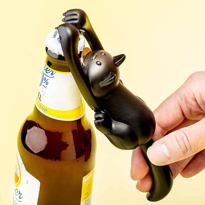 Balvi Flesopener Curious Cat 16,8 X 5,5 Cm Abs Zwart