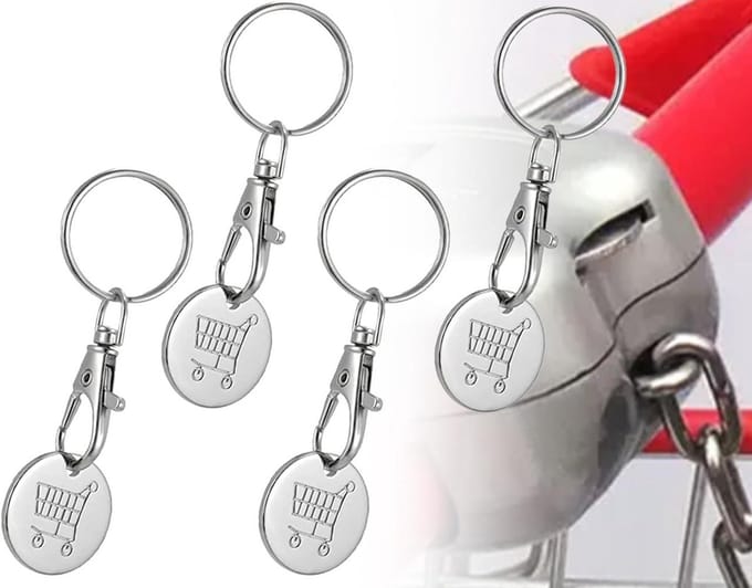 Winkelwagenchip - Set van 4, Boodschappen doen gemak, Sleutelhanger trolley accessoire