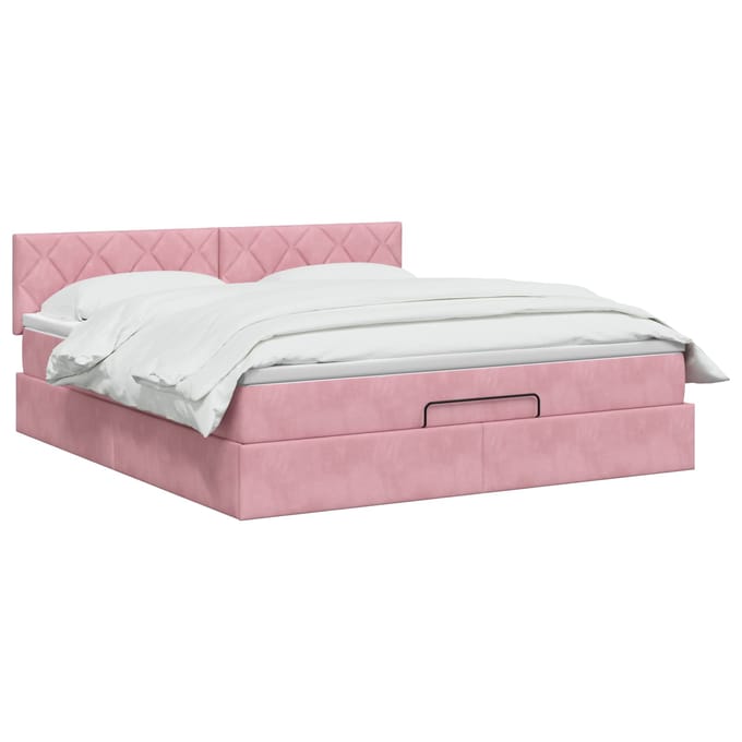 vidaXL - Ottoman - bed - met - matras - met - hoofdeinde - Roze - 160 - x - 200 - cm - Fluweel