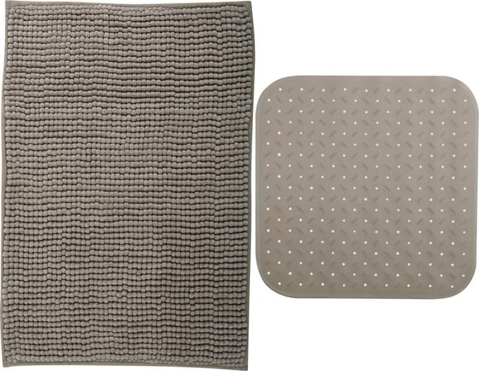 MSV Douche anti-slip mat en droogloop mat - Sevilla badkamer set - rubber/microvezel - beige