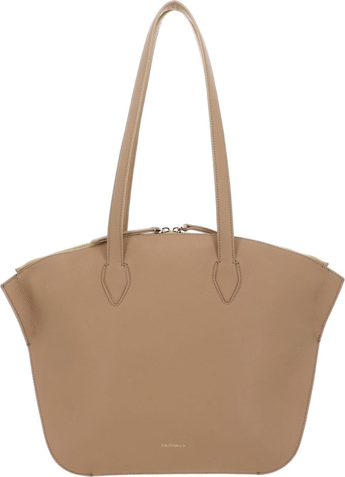 COCCINELLE Leren Shopper Flare Shoulder Bag Grained Leather Fresh Beige