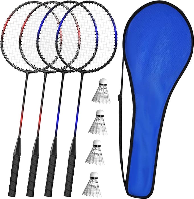 Badmintonset voor 2-4 spelers - 4 Rackets, 4 Shuttles & Tas