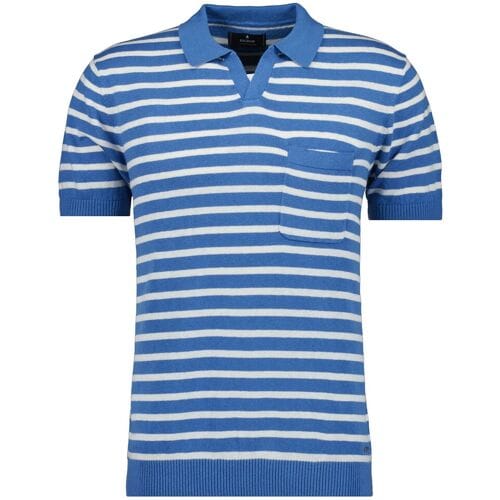 Ragman Trui Short Sleeve Stripe Cotton Linnen Knit Royal Blue / male