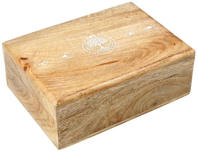 Tarotdoos Levensboom Mangohout Whitewash - 18 cm x 12 cm x 6 cm