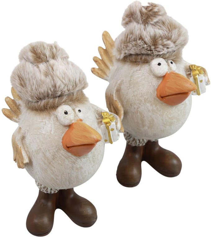 Kerstfiguren vogel met hoed beige 11,5x8x14cm 2st, 2 Stück