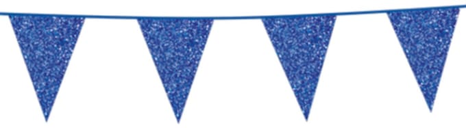 Glitter vlaggenlijn blauw 6 meter.