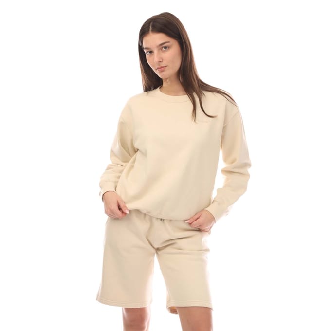 Dames Off White Diagonal Regular Crewneck Sweatshirt in Beige