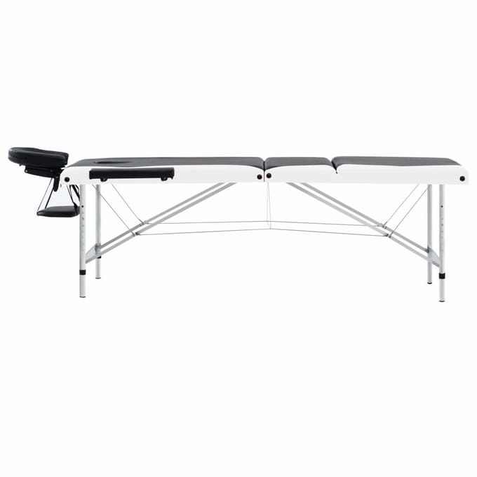 vidaXL - Massagetafel - inklapbaar - 3 - zones - aluminium - zwart - en - wit