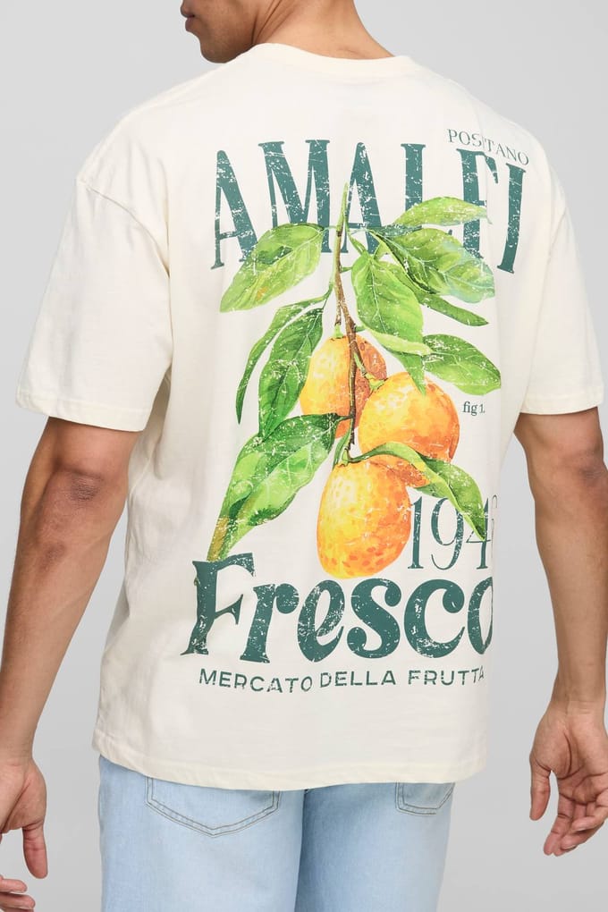 Oversized Amalfi Citroenprint T-Shirt | Ecru | Size Medium