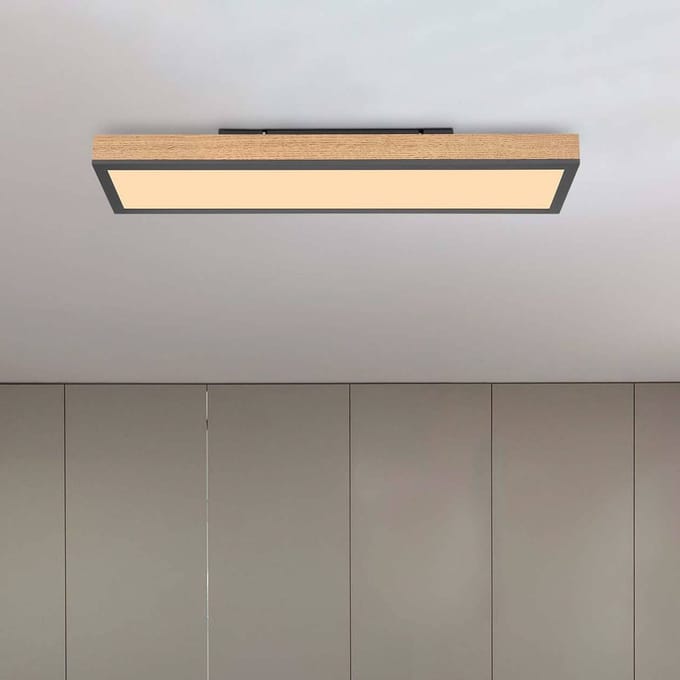 Globo Doro plafondlamp, lengte 60 cm, eiken, hout